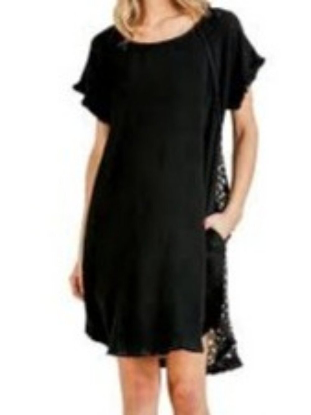 Umgee USA Linen Blend Dalmatian Color Block Dress Pockets Women Size S